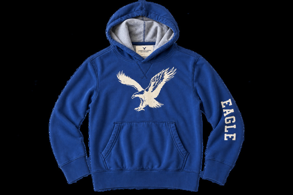 American Eagle Outfitters Vintage Blue Hoodie Sweatshirt with Eagle Logo